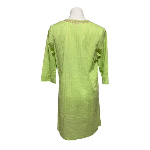 Lilly Pulizer Small Green Metallic Split Neck 3/4 Sleeve Dress - Picture 5 of 9